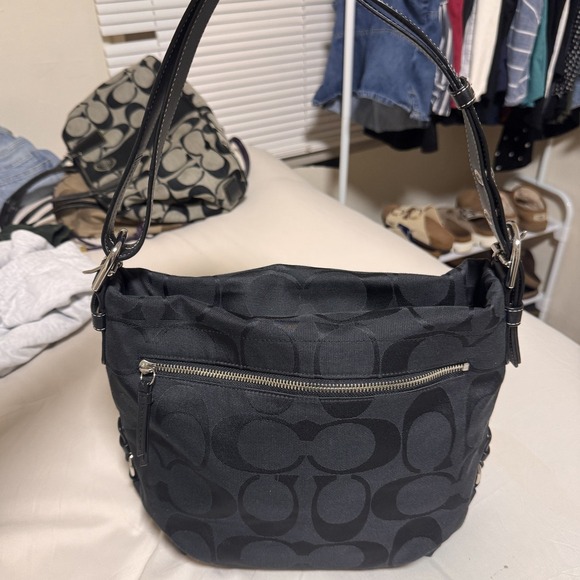 Coach Signature C Black Jacquard Hobo Shoulder Bag F15067 